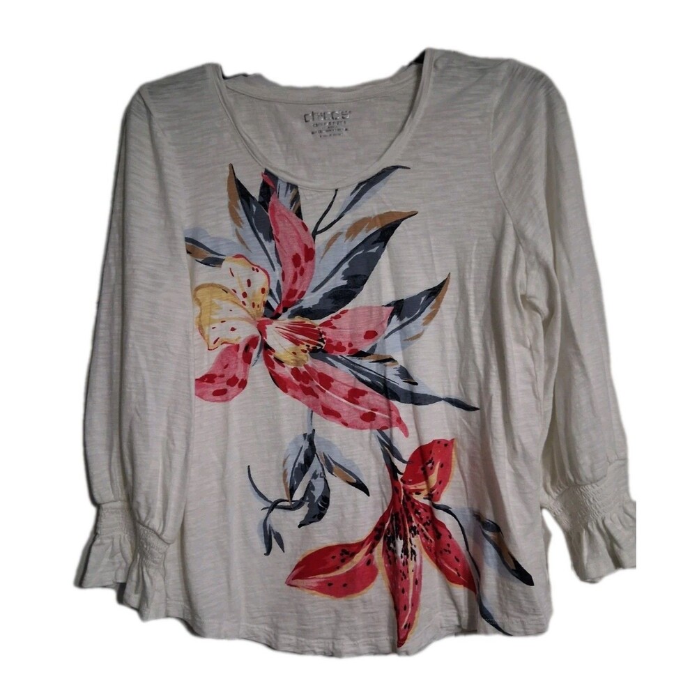 Women's Chico's Long Sleeve Floral Tee Size 1 (M)
